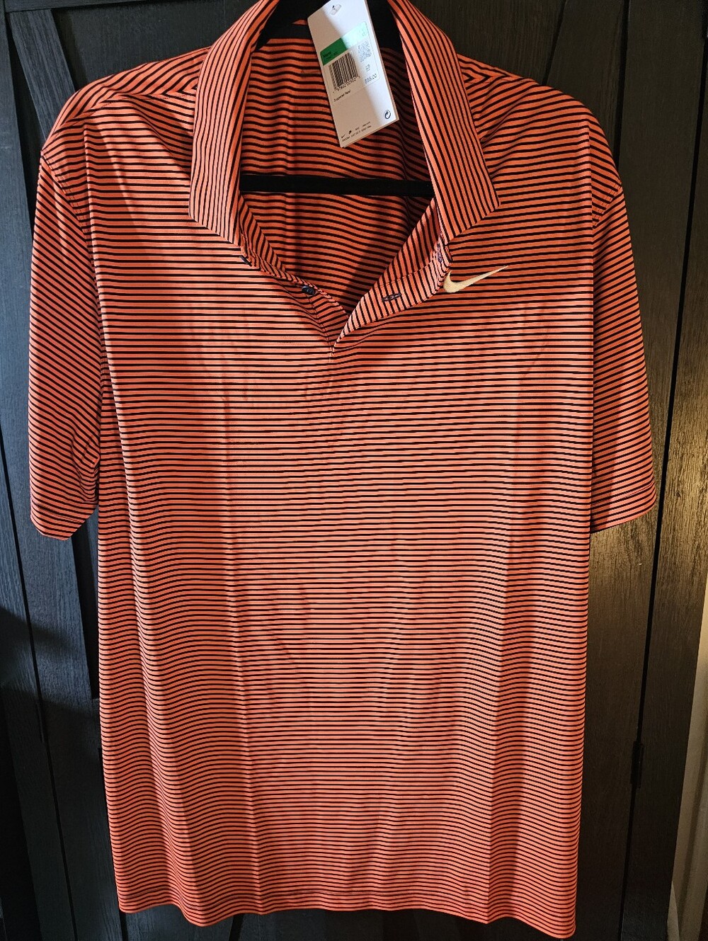 Nike Orange and Black Striped Polo Shirt